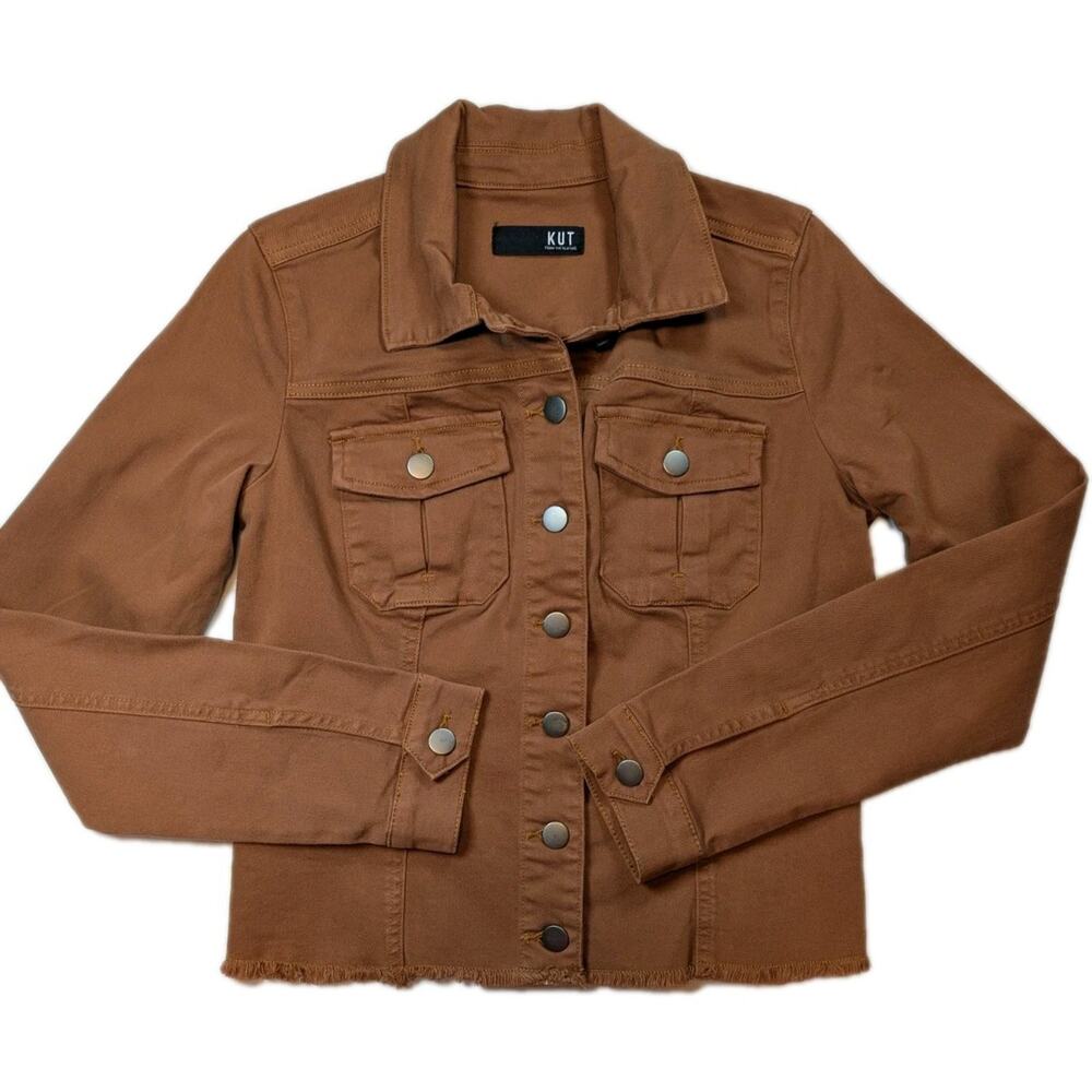 Kut from the Kloth Raw Hem Trucker Jacket Womens Small Rust Stretch Denim